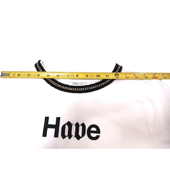 Zara T-SHIRT Dress Sz M White Have Strong Energy PARIS Designer Chain Black Trim - Picture 11 of 16